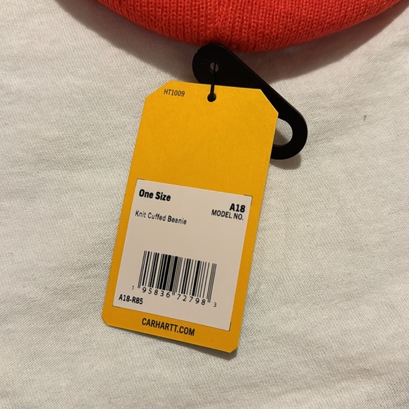 Carhartt Adult Beanie Reddish Orange Knit Cuffed Warm Winter Wear NEW WITH TAGS - Picture 3 of 6